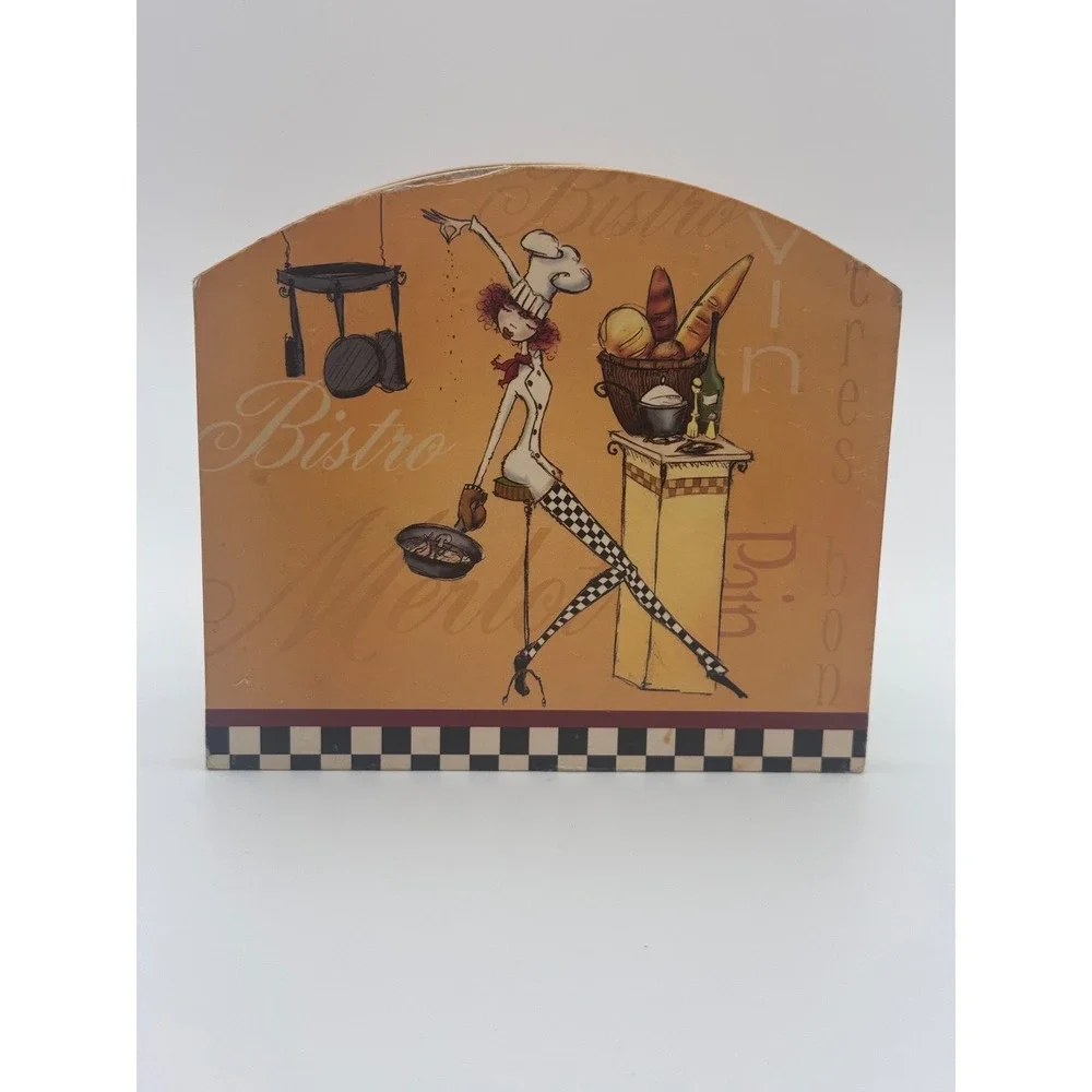 Sassy Chef III Napkin‎ Holder Wooden Countertop Salt Bae Female